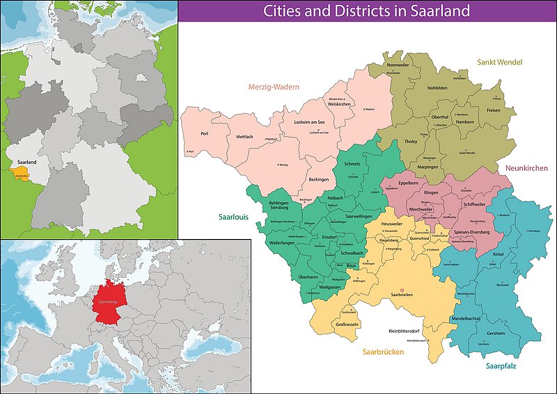 Karte Saarland und Lage in Deutschland